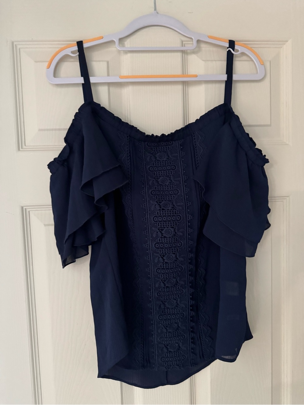 New York & Company - Navy Blue Cold-Shoulder Top / Size Large